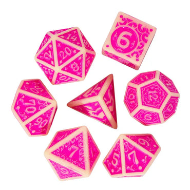 Off-White with Pink Irregular Pattern Fill: 7-Piece Acrylic Dice Set (Online Only)