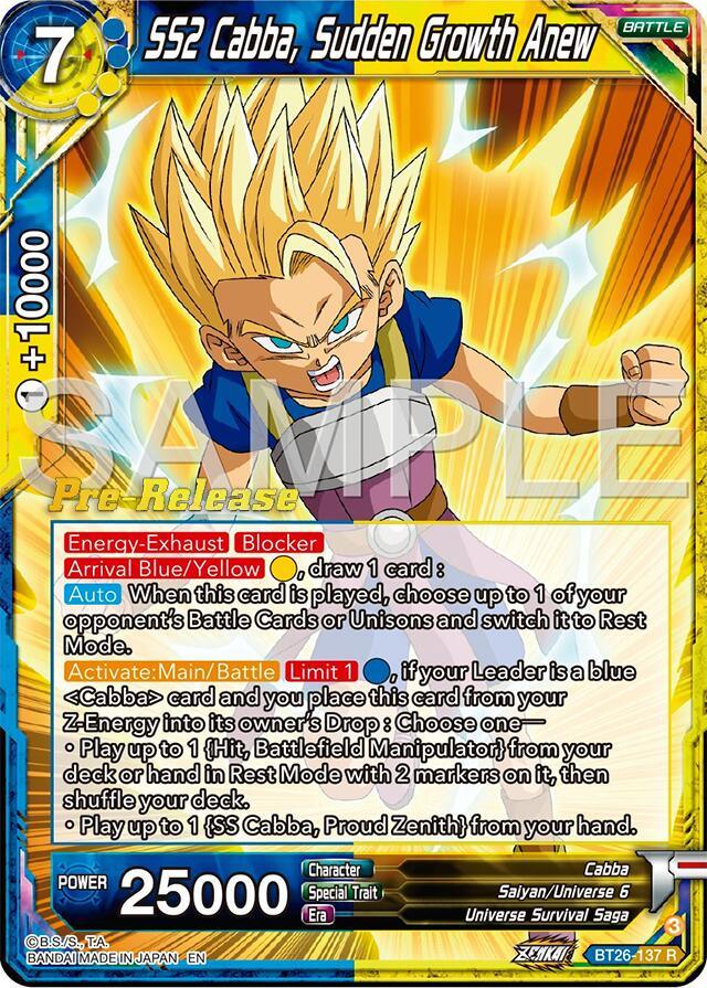 SS2 Cabba, Sudden Growth Anew (BT26-137) [Ultimate Advent Prerelease Promos] (ONLINE ORDER ONLY)