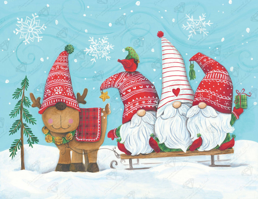 Diamond Art Club – Elf Gnome Trio with Reindeer Diamond Painting (Round Drill, 26" x 20") (ONLINE ORDER ONLY)