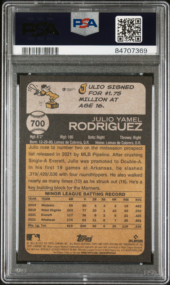 2022 TOPPS HERITAGE JULIO RODRIGUEZ  #700 - PSA 10 ROOKIE CARD (Online Order Only)