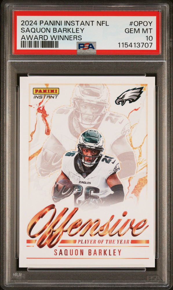 Graded 2024 Panini Instant NFL Saquon Barkley #OPOY Award Winners Football Card PSA 10 Gem Mint (ONLINE ORDER ONLY)