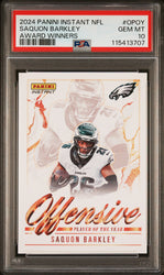 Graded 2024 Panini Instant NFL Saquon Barkley #OPOY Award Winners Football Card PSA 10 Gem Mint (ONLINE ORDER ONLY)