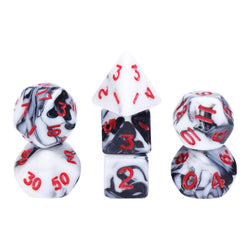 Black-White Blend 7-Dice Mini-Dice RPG Set w/Red Numbers Miniature Dice (Online Only)
