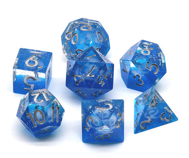 Dreaming of Space 7-Dice Set Resin Sharp Edge RPG DND Blue Glitter (Online Only)