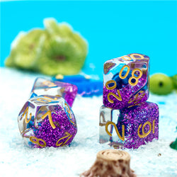 Purple w/Blue Starfish Dice 7-Dice Set Resin Dungeons and Dragons Dice (Online Only)