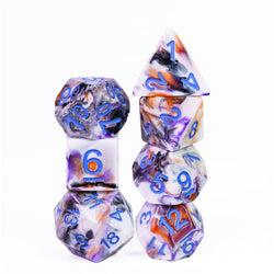 Spooky 4-Color 7-Dice Dnd Dice | White Orange Purple w/Purple Numbers Set (Online Only)