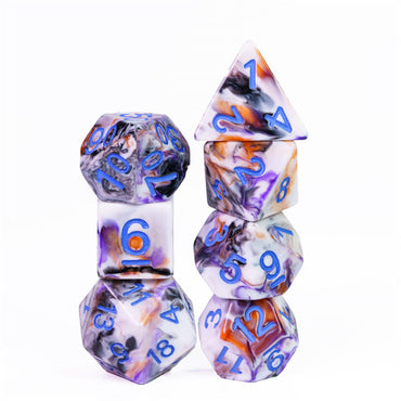 Spooky 4-Color 7-Dice Dnd Dice | White Orange Purple w/Purple Numbers Set (Online Only)