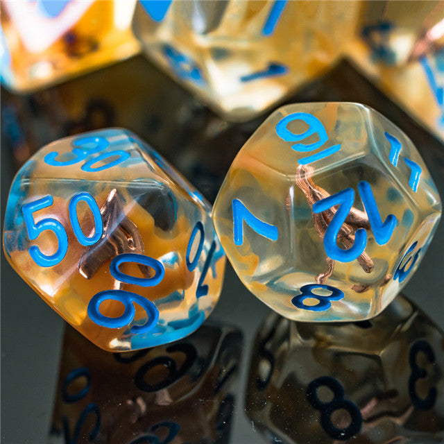 Ranger (Arrow) Clear Dice Blue w/ Golden Arrow 7-Dice Set Rpg (Online Only)