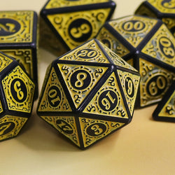 Yellow Magic Flame 7-Dice Set DND RPG Dice Black w/Color Fill (Online Only)
