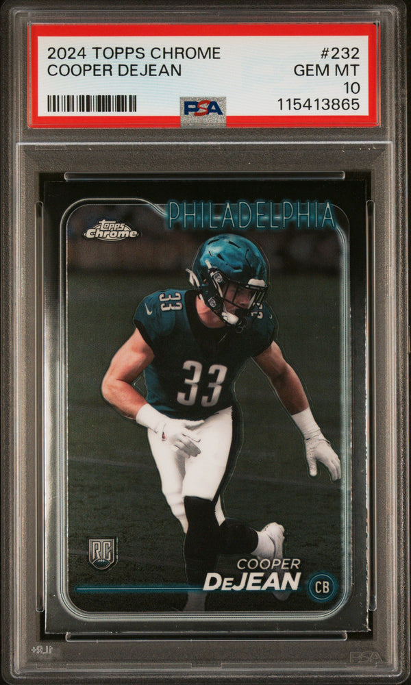 Graded 2024 Topps Chrome Cooper DeJean #232 Rookie RC Football Card PSA 10 Gem Mint (ONLINE ORDER ONLY)