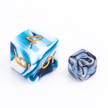 Black White Blend 7-Dice Mini-Dice RPG Set w/Blue Numbers Miniature Dice (Online Only)