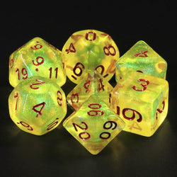 Lemon Yellow Glitter with Red Numbering 7-Dice Set RPG (Online Only)