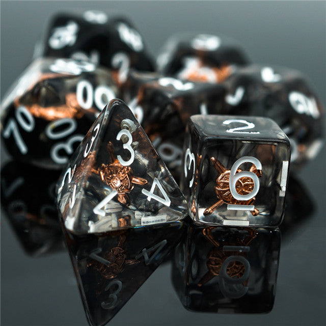 Fighter (Shield) Clear Dice w/ Golden Shield7-Dice Set Rpg (Online Only)