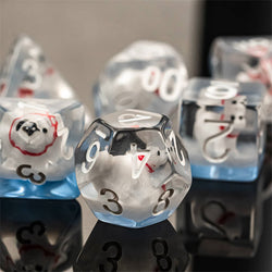 Polar Bear on Blue 7-Dice Set w/White Numbers Dnd Dice Set (Online Only)