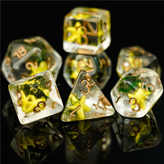 Yellow Starfish Dice 7-Dice Set Resin Dungeons and Dragons Dice (Online Only)