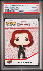 2023 UPPER DECK FUNKO POP MARVEL  BLACK WIDOW CONFETTI BOMB #9  PSA 10 (Online Order Only)