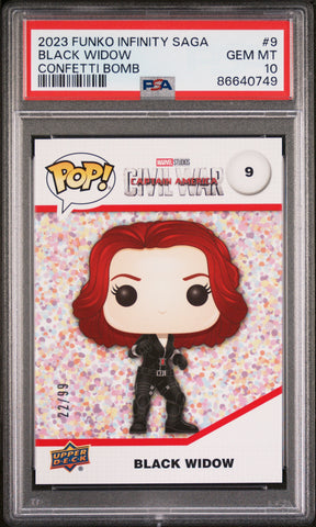 2023 UPPER DECK FUNKO POP MARVEL  BLACK WIDOW CONFETTI BOMB #9  PSA 10 (Online Order Only)