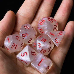 Glitter Party White Glitter Dice (Red font) 7-Dice Set (Online Only)