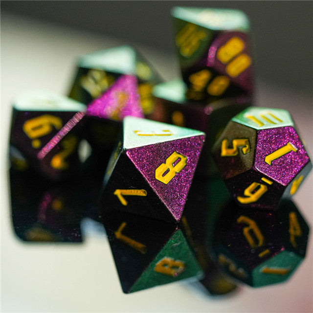 Rose Red Monster Glitter DND Dice (Rose Red&Green&Golden) 7-Dice Dungeons and Dragons Dice (Online Only)