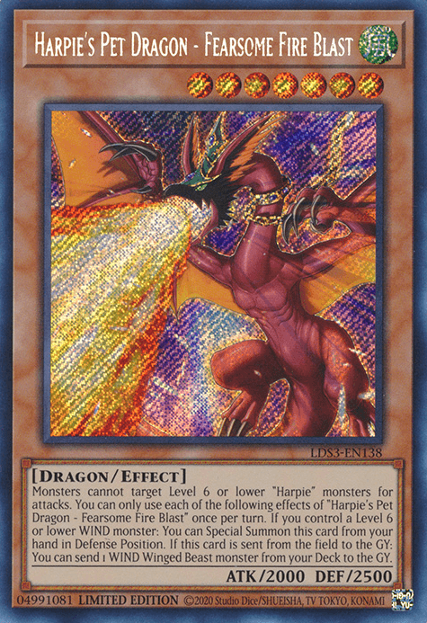 Harpie's Pet Dragon - Fearsome Fire Blast [LDS3-EN138] Secret Rare (ONLINE ORDER ONLY)