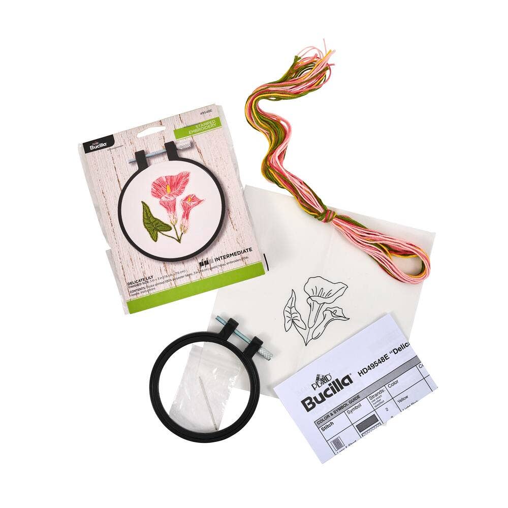 Bucilla Delicate Lily Stamped Embroidery Kit – 3" Floral Embroidery Hoop (ONLINE ORDER ONLY)