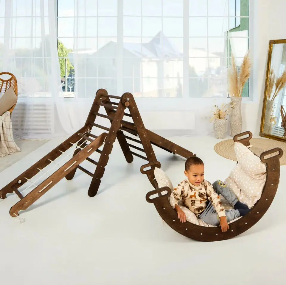 5in1 Montessori Climbing Set: Triangle Ladder + Arch/Rocker + Slide Board/Ramp + Netting rope + Cushion (ONLINE ORDER ONLY)