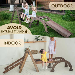 5in1 Montessori Climbing Set: Triangle Ladder, Climbing Arch, Slide, Net & Cushion – Chocolate (ONLINE ORDER ONLY)
