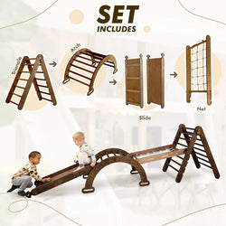 5in1 Montessori Climbing Set: Triangle Ladder, Climbing Arch, Slide, Net & Cushion – Chocolate (ONLINE ORDER ONLY)