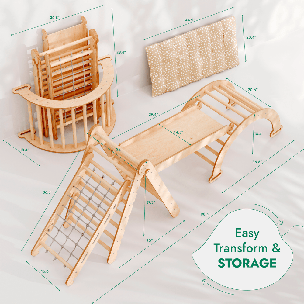 5in1 Montessori Climbing Set: Triangle Ladder + Arch/Rocker + Slide Board/Ramp + Netting rope + Cushion (ONLINE ORDER ONLY)