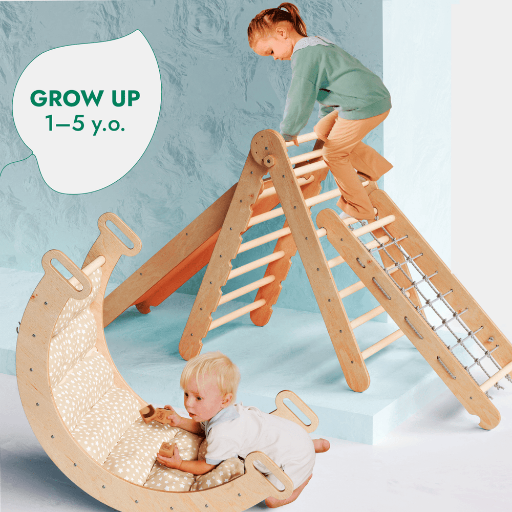 5in1 Montessori Climbing Set: Triangle Ladder + Arch/Rocker + Slide Board/Ramp + Netting rope + Cushion (ONLINE ORDER ONLY)