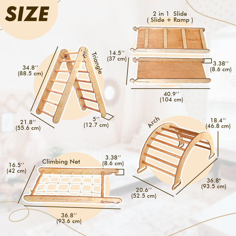 5in1 Montessori Climbing Set: Triangle Ladder + Climbing Arch + Slide Board + Climbing Net + Art Addition (ONLINE ORDER ONLY)
