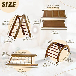 The 4in1 Montessori Climbing Set consists of: Triangle Ladder + Arch/Rocker + Slide Board/Ramp + Net – Chocolate (ONLINE ORDER ONLY)