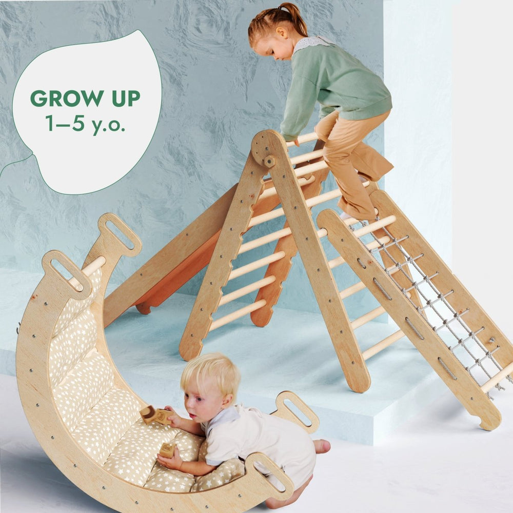 5in1 Montessori Climbing Set: Pikler, Climbing Arch, Slide, Net & Cushion (ONLINE ORDER ONLY)