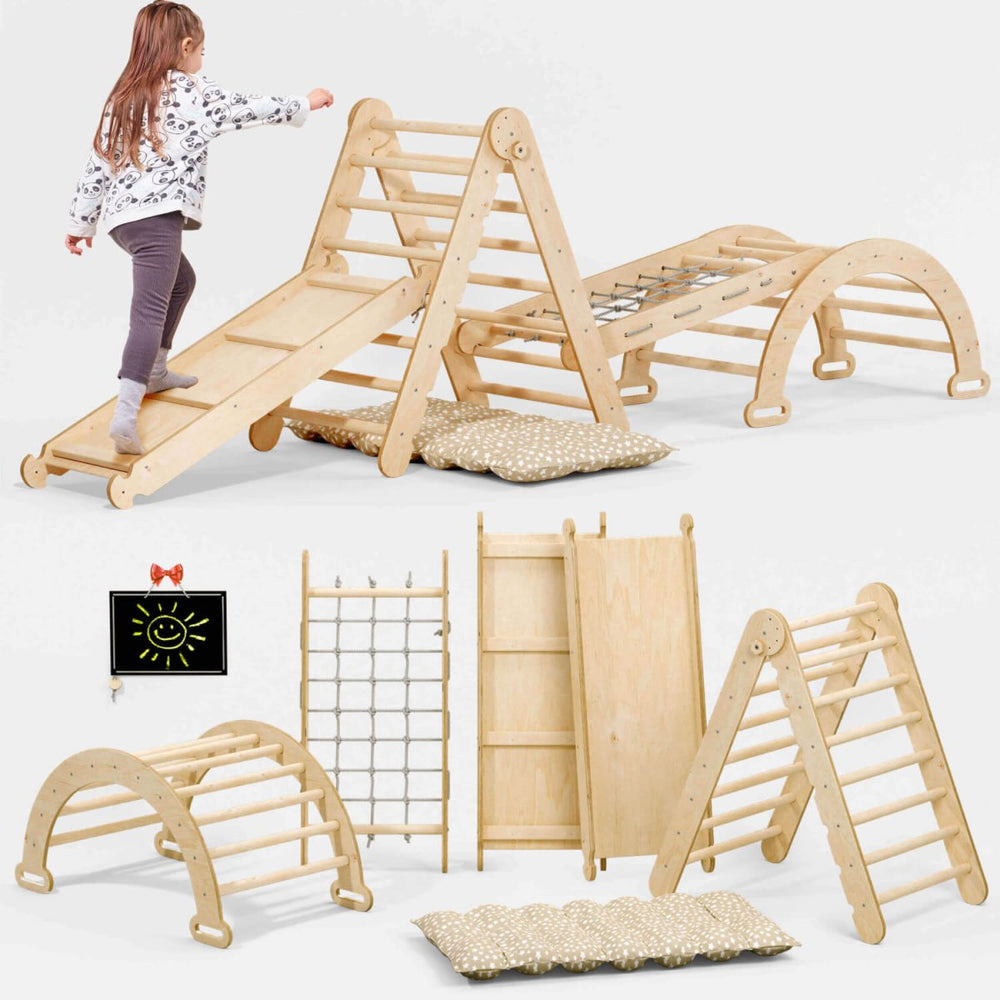 5in1 Montessori Climbing Set: Pikler, Climbing Arch, Slide, Net & Cushion (ONLINE ORDER ONLY)