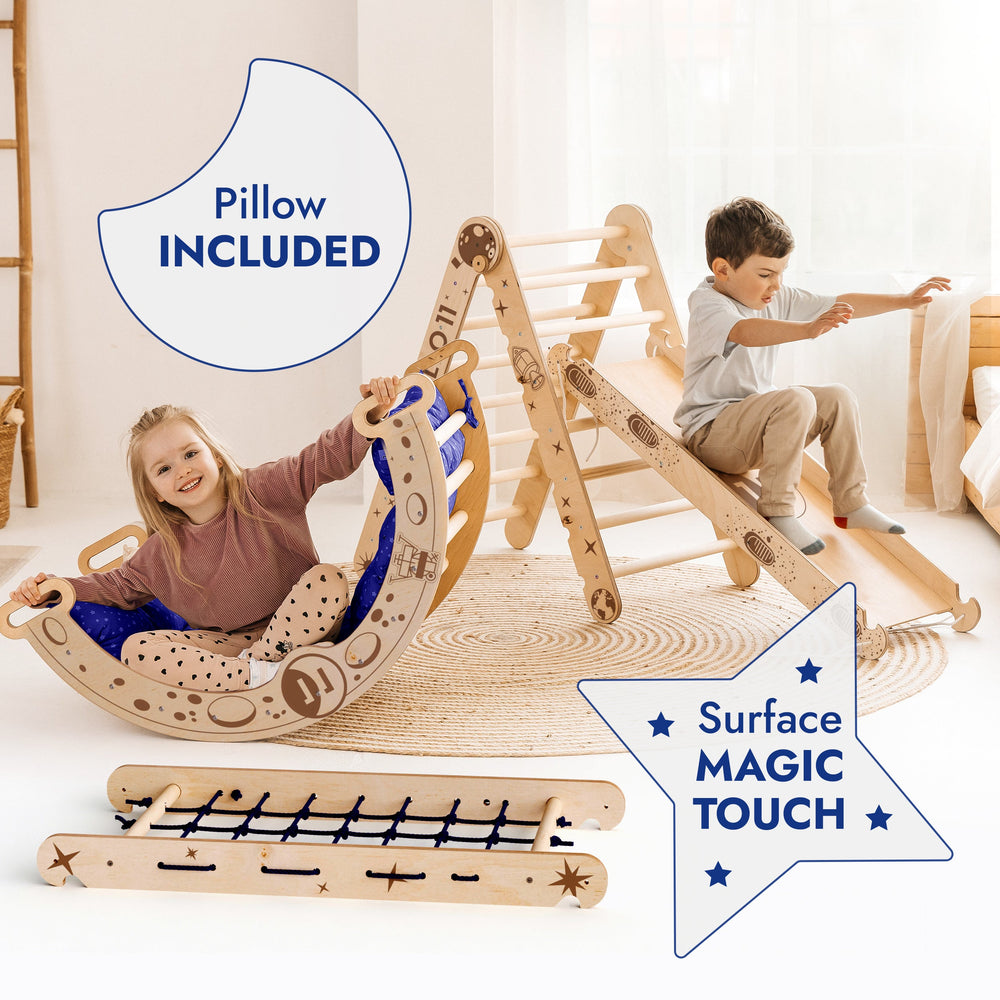 Apollo 5in1 Climbing Set:  Pikler Triangle, Net, Arch, Slide Board, and Cushion for Little Astronauts (ONLINE ORDER ONLY)