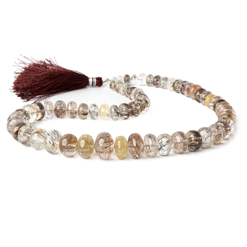 5mm - 14mm Rutilated & Tourmalinated Quartz plain rondelles 16 inch 64 beads A (ONLINE ORDER ONLY)