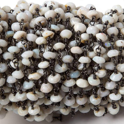5mm Australian Opal plain rondelle Black Gold plated Chain by the foot 37 pcs (ONLINE ORDER ONLY)