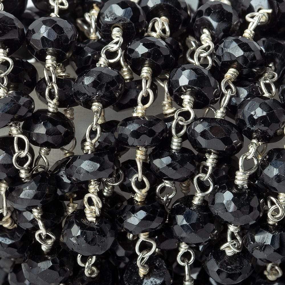 5mm Black Spinel faceted rondelle Silver plated Chain by the foot (ONLINE ORDER ONLY)