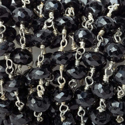 5mm Black Spinel faceted rondelle Silver plated Chain by the foot (ONLINE ORDER ONLY)