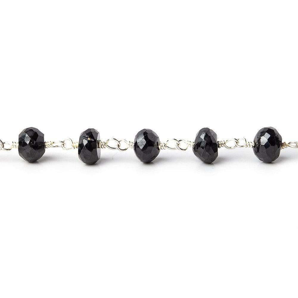 5mm Black Spinel faceted rondelle Silver plated Chain by the foot (ONLINE ORDER ONLY)