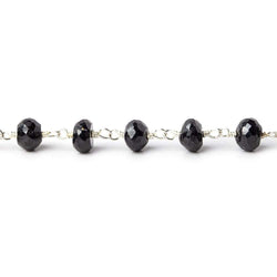 5mm Black Spinel faceted rondelle Silver plated Chain by the foot (ONLINE ORDER ONLY)