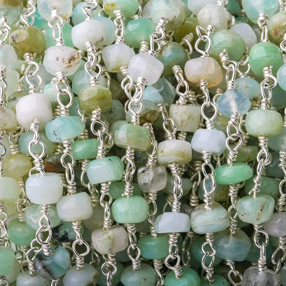 5mm Blue Peruvian Opal Heishi Silver plated Chain by the foot (ONLINE ORDER ONLY)