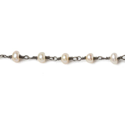 5mm Cream Button Freshwater Pearl Black Gold .925 Chain by the foot 32 beads (ONLINE ORDER ONLY)