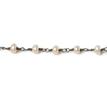 5mm Cream Button Freshwater Pearl Black Gold .925 Chain by the foot 32 beads (ONLINE ORDER ONLY)