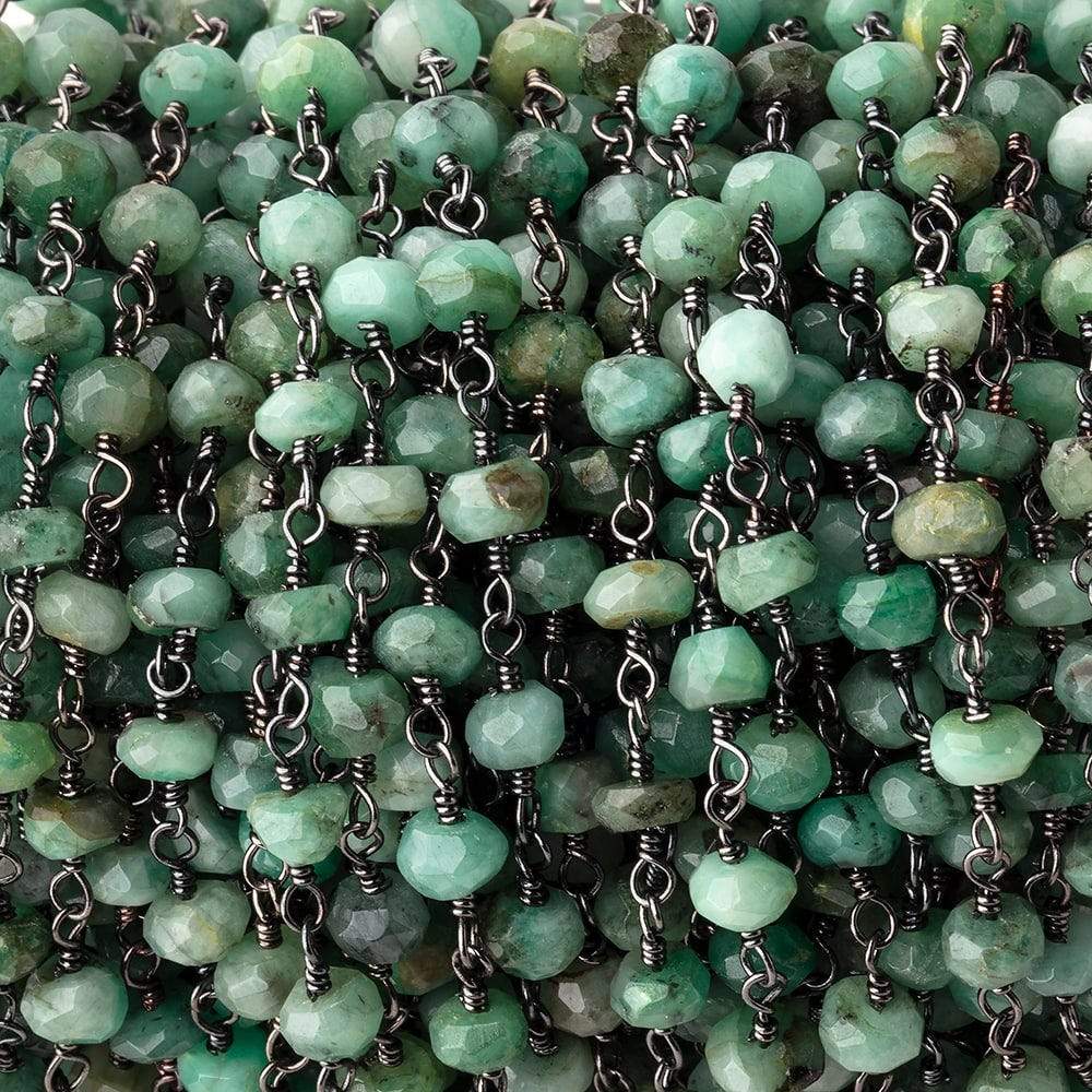 5mm Emerald Faceted Rondelles on Black Gold .925 Chain by the Foot (ONLINE ORDER ONLY)