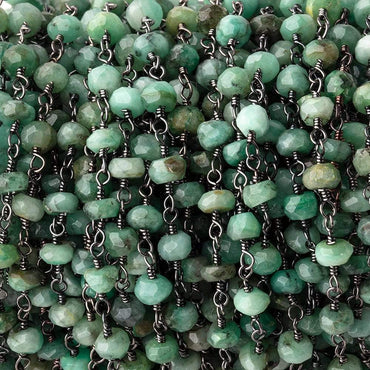 5mm Emerald Faceted Rondelles on Black Gold .925 Chain by the Foot (ONLINE ORDER ONLY)