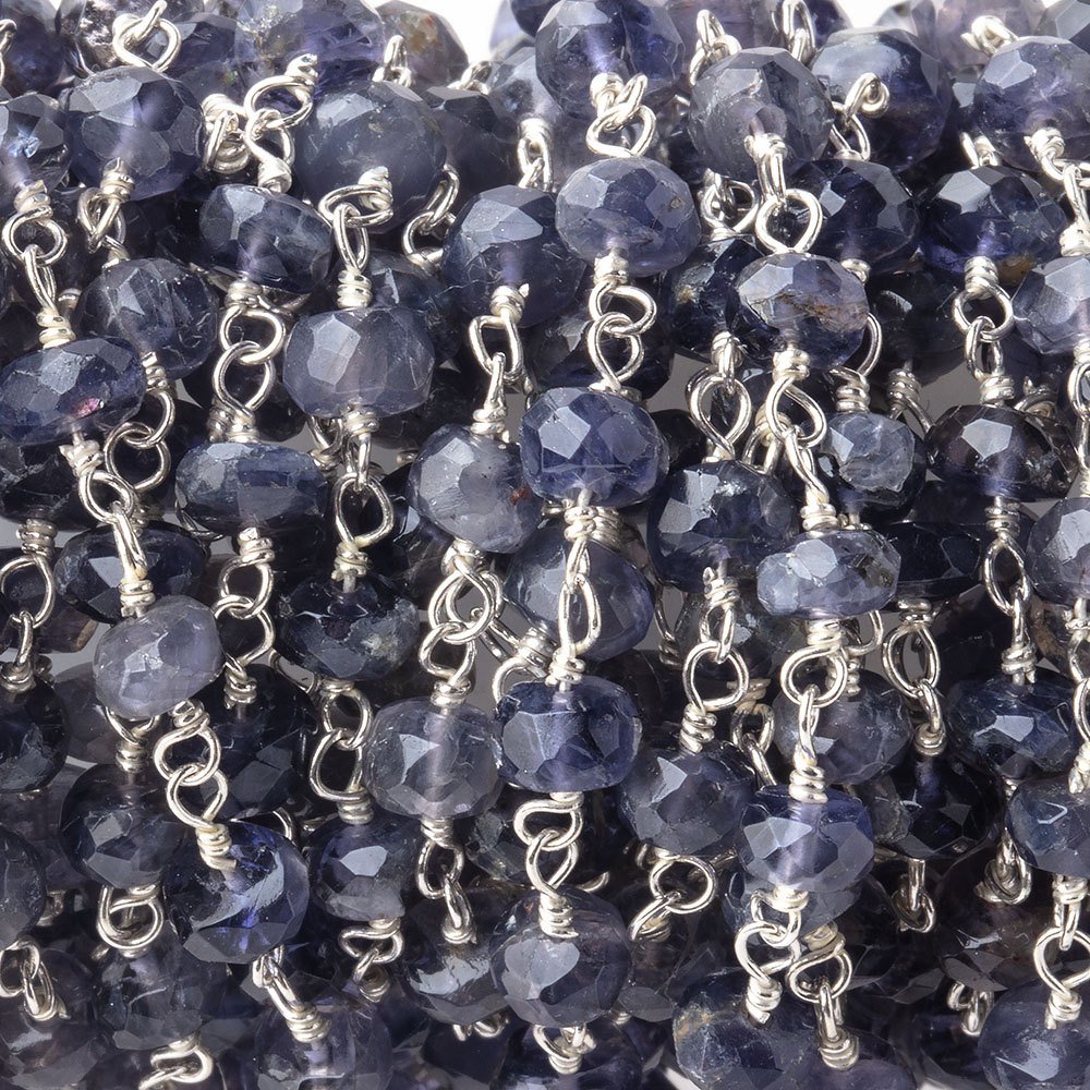 5mm Iolite faceted rondelle Silver plated Chain by the foot 37 pcs (ONLINE ORDER ONLY)