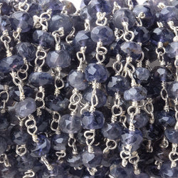 5mm Iolite faceted rondelle Silver plated Chain by the foot 37 pcs (ONLINE ORDER ONLY)