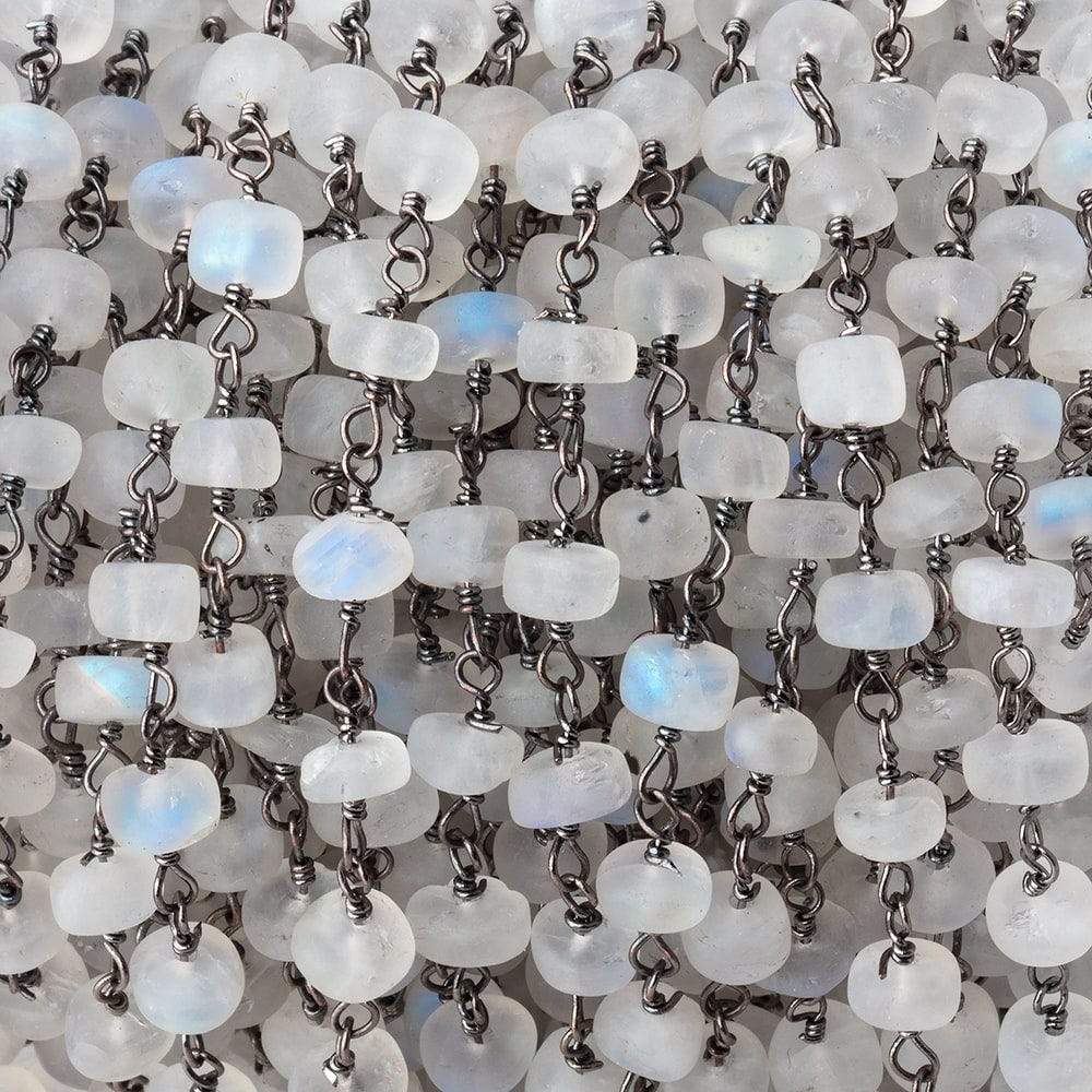 5mm Matte Rainbow Moonstone Plain Rondelles on Black Gold Plated Chain 35pcs (ONLINE ORDER ONLY)