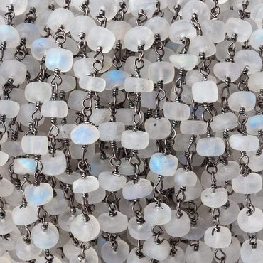 5mm Matte Rainbow Moonstone Plain Rondelles on Black Gold Plated Chain 35pcs (ONLINE ORDER ONLY)